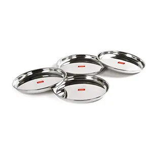 Sumeet Stainless Steel Heavy Gauge Deep Wall Dinner Plates with Mirror Finish 26.6cm Dia - Set of 4pc