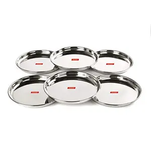 Sumeet Stainless Steel Heavy Gauge Deep Wall Dinner Plates with Mirror Finish 26.6cm Dia - Set of 6pc