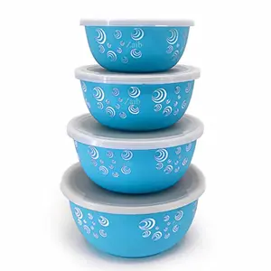 Zaib Microwave Safe Stainless Steel Euro Bowls Set with Lid Food Serving and Storage Containers for You Modern Kitchen (Spiral Blue 4 pcs)