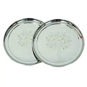 SAGER  SAGERÂ® Stainless Steel Heavy Gauge Dinner Plates with Mirror Finish Beautiful Lazer Design 12 inch Dia - Set of 2pc
