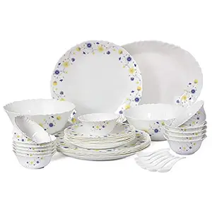 Cello Imperial Blooming Daisy Opalware Dinner Set (White) - Pack of 33 Pcs