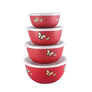 Zaib Microwave Safe Stainless Steel Euro Bowls Set with Lid Food Serving and Storage Containers for You Modern Kitchen (Butterfly 4 Pcs)