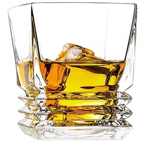 TIENER Crystal Whiskey Glasses Bourbon Glass Old Fashioned Whiskey Glass Thick Bottom Scotch Glass (300ml Set of 6)
