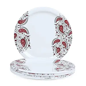 Golden Fish Rose-Marry Red Melamine Round Full Dinner Plates (Pack of 6 11 Inches Floral Print)