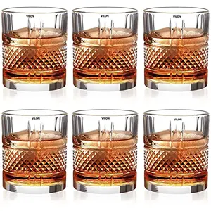 VILON Whiskey Glasses Set of 6 350 ML Stylish Old Fashion Rocks Tumblers Lead-Free Glassware for Scotch Bourbon Cognac Brandy Cocktail Old Fashioned Cocktail Tumblers