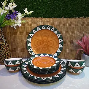 Caffeine Ceramic Handmade Brown Soorya Combo Dinner Set (12 pcs.)