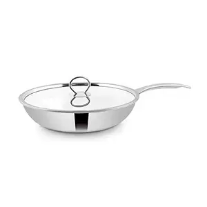 Shri & Sam Triplica High Grade Stainless Steel Frypan with Stainless Steel Lid24 cmSilver (All cooktop Friendly)