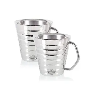 Taluka Stainless Steel Ribbed Conical Insulated Double Wall Coffee and Tea Mug | Cup | Set of 2 200 ml Hotel Home Restaurant (Silver)