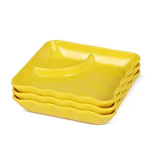 Golden Fish Melamine Square Snacks/Starters Servings Quarter Plates (Yellow; 8 Inch) -Set of 3
