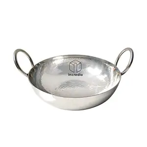 Incredia Stainless Steel Kadai with Handle 1250 Ml Silver- Heavy Bottom Hammered Cookware Kitchen Kadhai for Cooking/Deep Frying