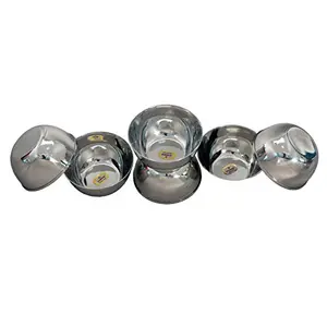 Vinod Stainless Steel Bowls Katori for Kitchen and Dining Serving (Silver Large_300 ml Pack of 6)