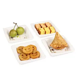 Golden Fish Melamine Square Snacks/Starters Serving Plates (White 3 inches) - Set of 4