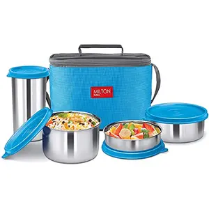 MILTON Delicious Combo Stainless Steel Insulated Tiffin Set of 4 Blue