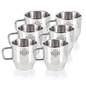 Taluka Stainless Steel Mirror Finish Insulated Double Wall Coffee and Tea Mug | Cup | 200 ml Set of 6 Hotel Home Restaurant (Silver)