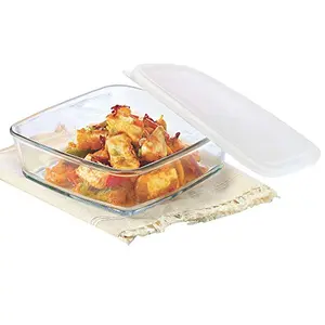 Borosil Square Glass Baking Dish with Lid Microwave Safe & Oven Safe 500 ml (Transparent)