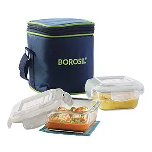 Borosil Glass Lunch Box Vertical Microwave Safe Office Tiffin (Transparent 320 ml) -Set of 2