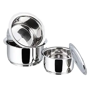 Vinod Stainless Steel 3 pc Tope Set with Capacity of 1 litres 1.4 litres & 1.8 litres with Stainless Steel Lids (Gas Stove and Induction Friendly) - Silver 24 Months Warranty