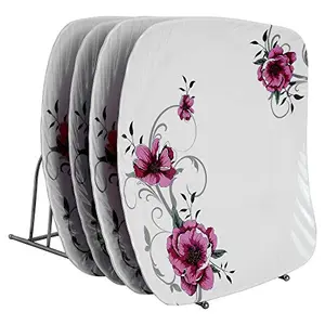 Golden Fish Unbreakable Square Floral Print Full Dinner Plates (Set of 4 Plates)