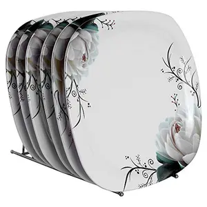 Golden Fish Unbreakable Square Melamine Floral Printed Dinner Plates (Set of 6 Plates 11 Inches)