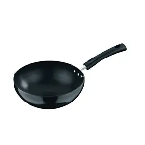 Vinod Hanos Non-Stick Wok 22 cm Diameter Hard Anodised Non-Stick Coating with Bakelite Riveted Handle - 3.25 mm Thickness Black (Gas Stove Friendly)