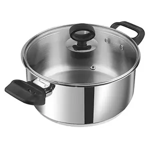 Vinod Stainless Steel Deluxe Saucepot with Glass Lid & Riveted Handles Diameter 18 cm Capacity 2 Litre (Induction and Gas Stove Friendly) 2 Years Warranty Silver