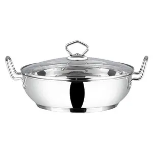 Vinod Stainless Steel Kadai with Glass Lid- 24 cm 3 Ltr (Induction Friendly)