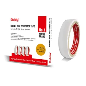 Oddy Double Sided Polyester Tape  Heat Resistant 24mm X 46m Pack of 1 Roll with Good Shear Strength & Strong Holding Power. Works fine on Clothes Poster Woods & more