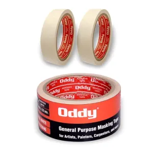 Oddy Masking Tape for Painting for Artists Painters & Carpenters | 24mm X 20m Pack of 2 Rolls | Paper Tape for Acrylic Painting Water Colour Pastels Drawing Wall Painting