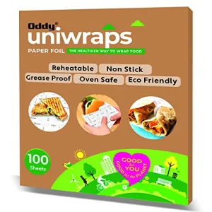 Oddy Uniwraps Food Wrapping Paper Sheets | Wrap Roti Parantha Sandwich Burger & More! Keep Food Safe & Fresh | 10x12 Inches Pack of 100 Sheets