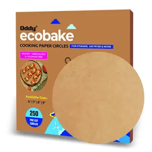 Oddy Ecobake Brown Cooking & Baking Paper Circles 250 Unbleached & Chlorine Free Pre-Cut Rounds Size 9 inch Ideal for Baking Cakes Best Suitable for Airfryer Microwave Oven & Steamer