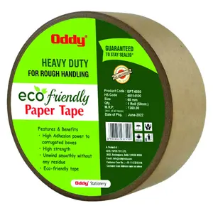 Oddy Heavy Duty Eco Friendly Paper Adhesive Tape Biodegradable Packing Tape for Cartons & Boxes | 60 MM Wide x 50 Meters Long