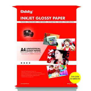 Oddy 210 GSM A4 Size Glossy Photo Paper  Waterproof & Smudge resistant pack of 20 sheets compatible with Inkjet printer