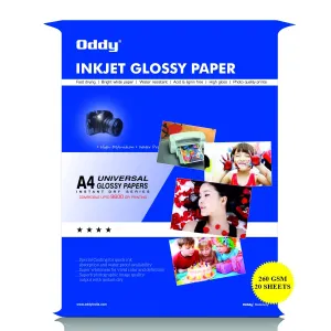 Oddy 260 GSM A4 Size Glossy Photo Paper  Waterproof & Smudge resistant pack of 20 sheets compatible with Inkjet printer