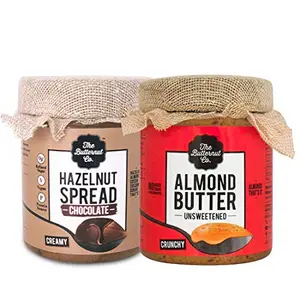 The Butternut Co. Almond Butter Unsweetened Crunchy & Chocolate Hazelnut Spread Creamy 200 gm Each - Pack of 2 (No Added Sugar Vegan High Protein Keto)