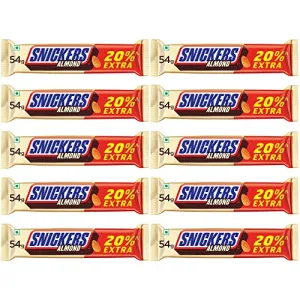 Snickers Almond Filled Chocolate Bar 54g (Pack of 10)