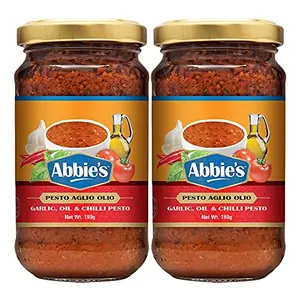 Abbie's Pesto Sauce Aglio Olio (Garlic Oil and Chilli Pesto) 380 g (190 g X 2 units) Product of Italy | Made From Fresh Ingredients | Ideal For Topping  Marinading  Dressing  Garnishing and More | No Added Colors and Preservatives |