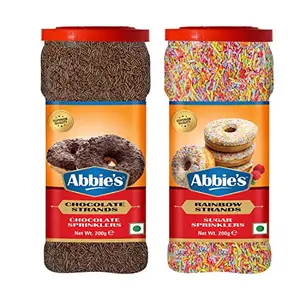 Abbie's Rainbow & Chocolate Fancy Strands 400 g (200 g X 1 Unit Each) for Toppings||Cake Decoration||Mouth Freshener||