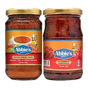 Abbie's Garlic Aglio Olio Pesto Sauce (Garlic Oil and Chilli Pesto) 190 g and Abbie's Sundried Tomatoes 280 g Pack of 1 unit each Product of Italy
