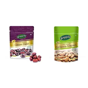 Happilo Premium International Omani Dates 250g (Pack of 1) and Happilo 100% Natural Premium Californian Almonds 200g