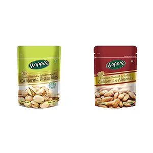 Happilo Premium Californian Roasted and Salted Pistachios 200g (Pack of 1) and Happilo Premium Californian Roasted and Salted Almonds 200g