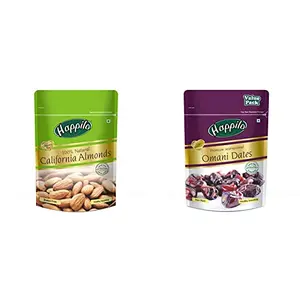 Happilo 100% Natural Premium Californian Almonds 200g & Happilo Premium International Omani Dates Value Pack Pouch 680 g