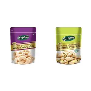 Happilo 100% Natural Premium Whole Cashews 200g and Happilo Premium Californian Roasted and Salted Pistachios 200g (Pack of 1)