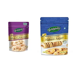 Happilo 100% Natural Premium Whole Cashews Value Pack Pouch 500 g & Premium Afghani AnjeerDried200g