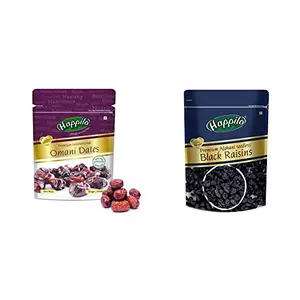 Happilo Dried Premium International Omani Dates 250g &  Premium Afghani Seedless Black Raisins 250g