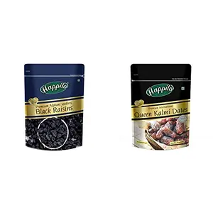 Happilo Premium Afghani Seedless Black Raisins 250g & Premium International fresh Queen Kalmi Dates 200gm