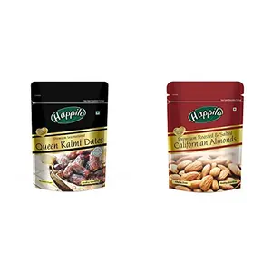 Happilo Premium International Queen Kalmi Dates 200g + Happilo Premium Californian Roasted and Salted Almonds 200g