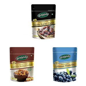 Happilo Premium International fresh Queen Kalmi Dates 200gm & Premium Dried Californian Blueberries 150 g (Pack of 1) & Happilo Premium International Exotic Brazil Nuts 150 g (Pack of 1)