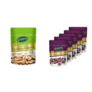 Happilo 100% Natural Premium Californian Almonds 200g + Happilo Premium International Omani Dates 250g (Pack of 5)