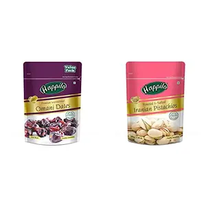 Happilo Premium International Omani Dates Value Pack Pouch 680g & Premium Iranian Roasted & Salted Pistachios 200g Pista Dry Fruit Shelled Whole Nuts Super Crunchy & Delicious Healthy Snack