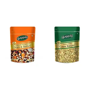 Happilo Premium International Dried Nuts and Berries 200g & Premium Seedless Green Raisins 250g